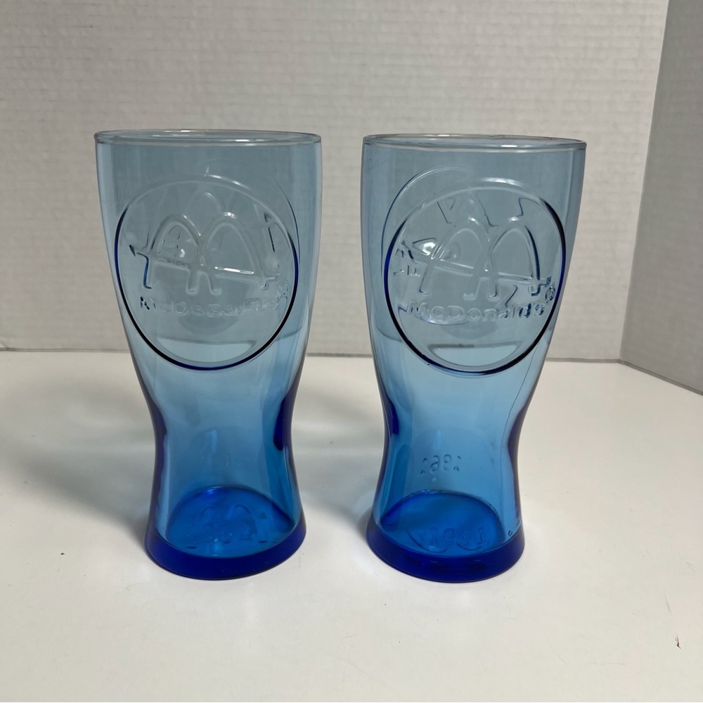 Vintage 1991 McDonald’s Blue Coca-Cola Glasses 6.5” Set of 2 – Limited Edition